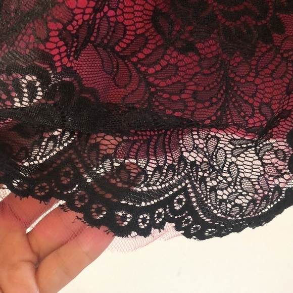 NEW Bebe Black Lace Pink Tulle Prom Winter Formal Dance Fit & Flare Mini L Dress - Picture 6 of 16